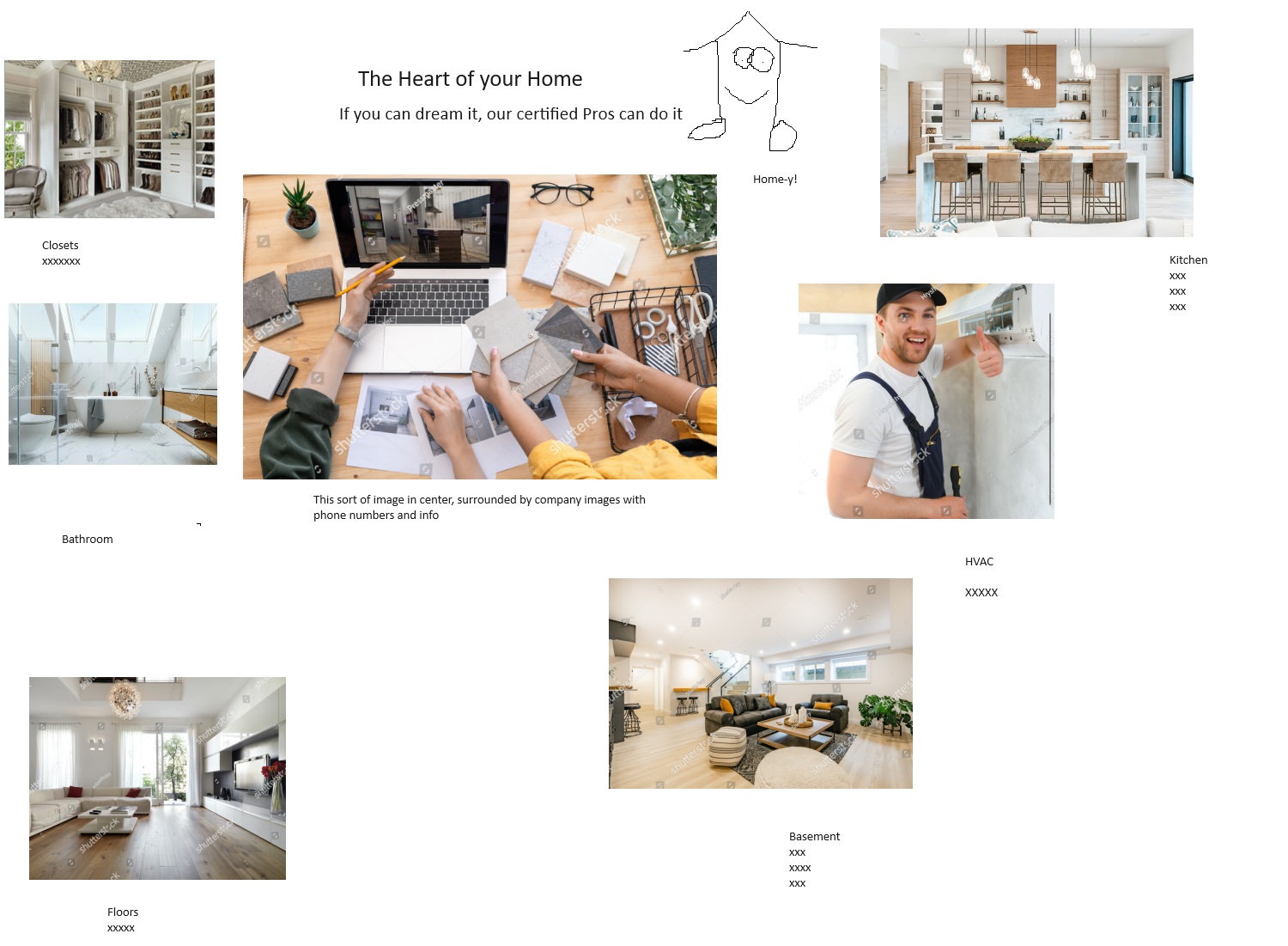 Various home remodeling stock images scattered on a page.